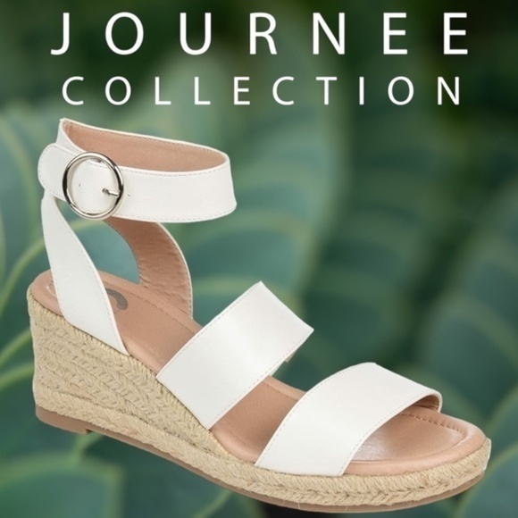 Journee Collection Shoes - NEW JOURNEE COLLECTION White Norra Espadrille Wedge Sandals, 10M